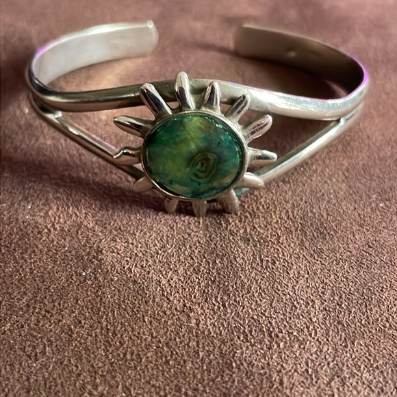 Sterling Silver Abalone Shell Sunburst Sun Cuff Bracelet Made in Mexico - Picture 3 of 8
